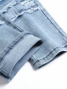 Manfinity EMRG Men's Slim Fit Jeans With Frayed Hem - Light Wash - View 6