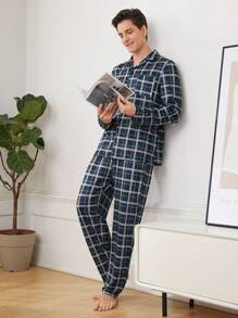 Nam Kẻ sọc Bằng phẳng Vòng cổ Bộ mặc nhà - Nhiều màu - Xem 6