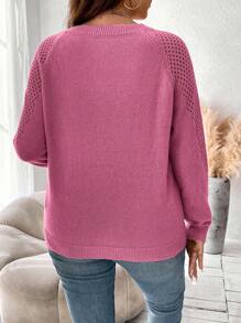 SHEIN Franclia Hơn Tay Raglan Dệt kim chấm bi Áo len - Đỏ - Xem 2