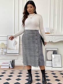 SHEIN Franclia Hơn In kẻ sọc Nút phía trước Váy - Màu xanh lam - Xem 3