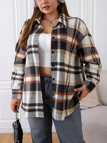 SHEIN EZwear 大尺寸格紋基本領子襯衫 - 彩色 - 查看 5