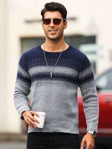 Manfinity Homme Men Color Block Raglan Sleeve Sweater - Grey - View 3