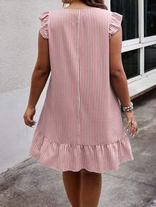 Plus Size Striped & Printed & Embroidered Patchwork Cap Sleeve Dress