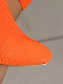 2025秋冬时尚Flyweave西部风格方头女靴，橙色高跟牛仔靴，粗跟马靴，新款橙色女牛仔靴 - 橘色 - 查看 3