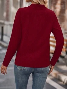 SHEIN LUNE Nút Trang trí Tay áo dài Áo sơ mi - Đỏ - Xem 2