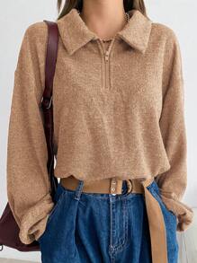 DAZY 純色短袖衫,配可折疊衣領,衣領邊上下衣標襯托 - 杏色 - 查看 3