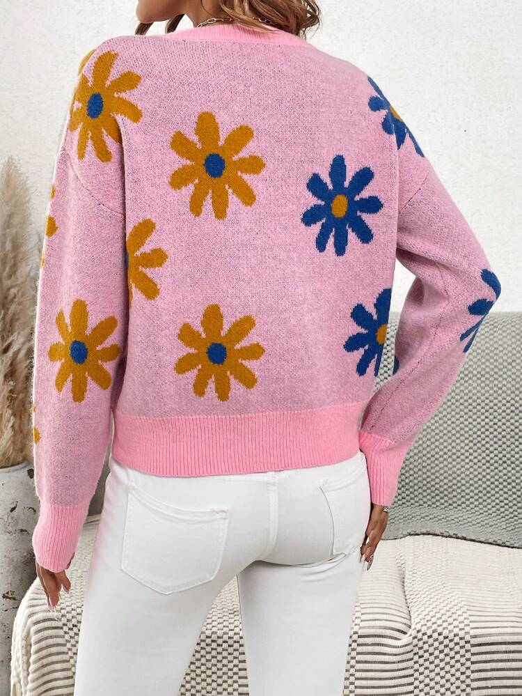 Flower Pattern Sweater Pullover Knit Pullover Fall Winter Sweater