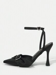 Valentine's Heart & Bow Accent Women High Heel Dress Shoes - Black - View 4