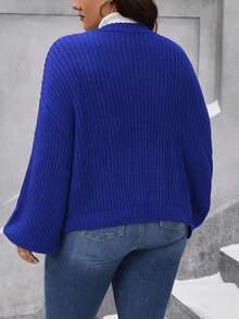 Calvaya Hơn Thả vai Áo len Mở - Màu xanh lam - Xem 2