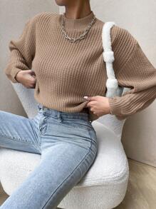 Chiquease Áo len dệt kim cổ lửng, thiết kế vai rớt, tay dài, thích hợp cho mùa thu đông. - Màu Khaki - Xem 4