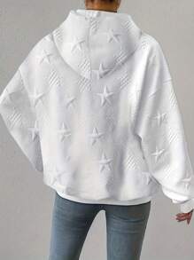 女士加大號實色星紋壓紋垂肩袖束口帽套衫 - 白色 - 查看 2