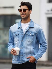 Manfinity Homme Lỏng lẻo phù hợp Nam Denim mùa giặt Áo khoác denim - Rửa trung bình - Xem 8