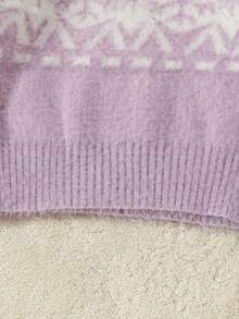 SHEIN 女小童幾何圖案撞色套頭毛衣 - 彩色 - 查看 5