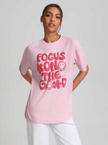 The Digital Disco 女款字母印花短袖 T 卹 - 淺粉色 - 查看 4