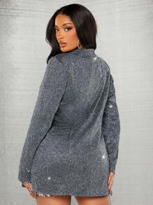 SHEIN SXY 派對銀色閃亮女式西裝外套 - 銀色 - 查看 2