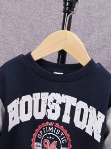 SHEIN Traje De 2 Piezas Con Sudadera Y Pantalones De Manga Larga Con Estampado De Letras Para Bebé Niño
