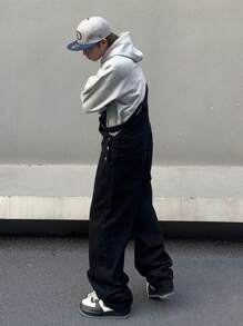 Manfinity EMRG Men's Loose Fit Denim Overalls With Big Pockets - Black - View 7