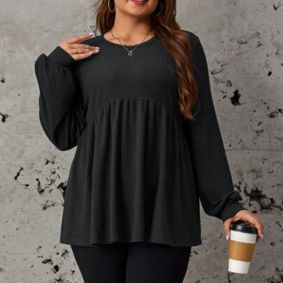 Plus Solid Peplum Spring Tee Fall