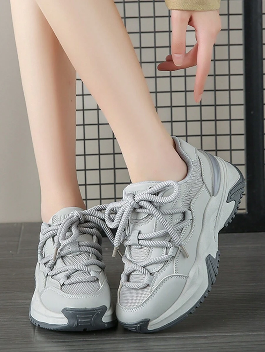 女款厚底運動鞋,輕盈,厚底,增高,運動鞋,2023年秋季新品 - 灰色 - 查看 1