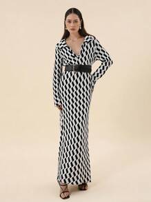 SHEIN Privé Women's Geometric Pattern Sweater Dress - Black and White - View 1