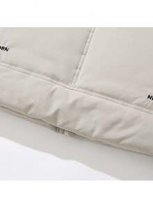 Men Letter Patched Detail Drawstring Hem Vest Padded Coat, Warming - Khaki - View 8