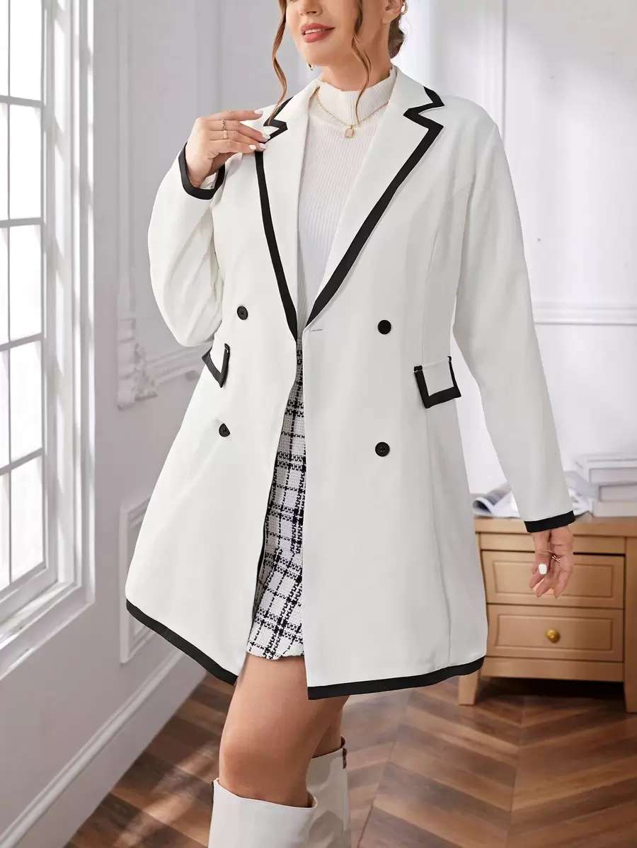 SHEIN Privé Của phụ nữ Kích thước lớn Thanh lịch Đôi ngực Bộ đồ Váy - Đen và trắng - Xem 1
