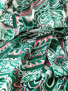 SHEIN Clasi Kích thước lớn Paisley In Váy có thắt lưng - màu xanh lá - Xem 4