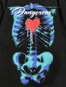 ROMWE MEN Goth Men Skull Print T-Shirt - Black - View 3