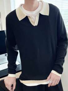 Claim Dot Men's Turn-down Collar Sweater - Black - View 3