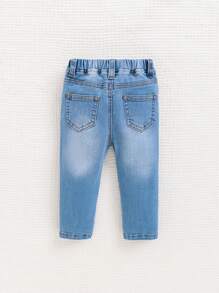 SHEIN Jean À Taille Élastique Pour Bébé Garçon, Convient Aux Tenues Simples Et Décontractées D'automne/hiver