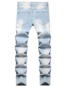 Men's Ripped Plus Size Slim Fit Straight Leg Jeans - Light Wash - View 2