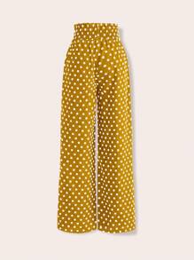 SHEIN Unity Women's Polka Dot Print Shirred Pants - Yellow - View 2