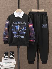男孩銀河字母印花運動服套裝 - 黑色 - 查看 1