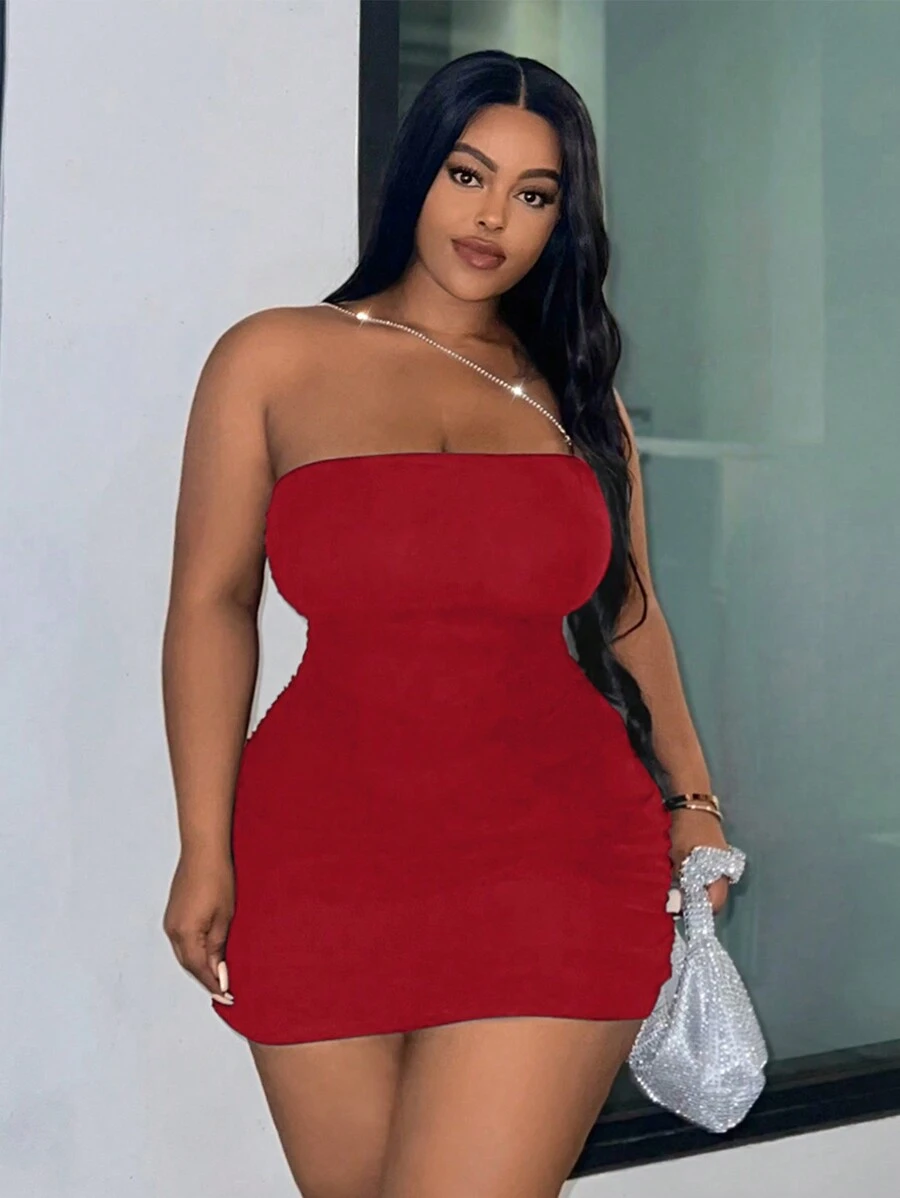 Slaydiva Plus Size Chain Mesh Dress - Red - View 1
