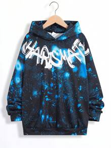 SHEIN Tween Boy Galaxy & Letter Graphic Sweatshirt - Black - View 1