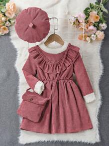 SHEIN 少女裙子+帽子+包裝套裝 - 玫瑰紅 - 查看 1