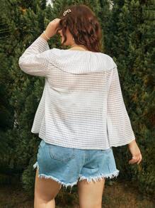 SHEIN Swim Curve Kimono mùa hè buộc dây phía trước viền bèo nhún cỡ lớn - trắng - Xem 2