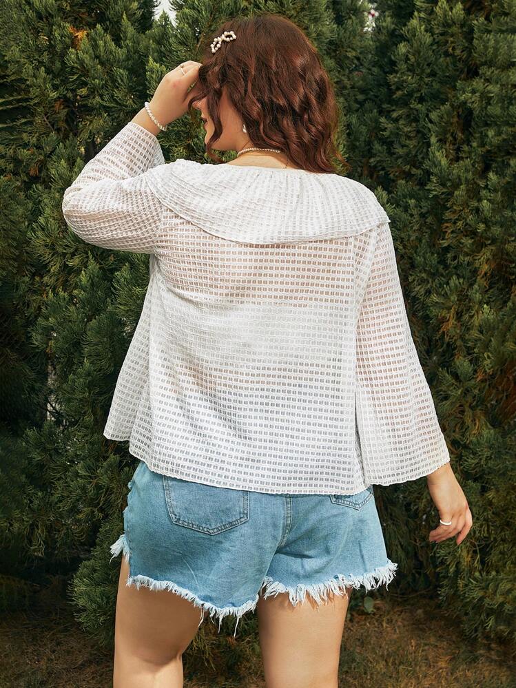 SHEIN Swim Curve 大码荷叶边饰前系带和服夏季 - 白色 - 查看 2