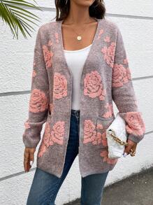 SHEIN LUNE 女款落肩大輪廓花卉印花開襟開襟衫 - 彩色 - 查看 5