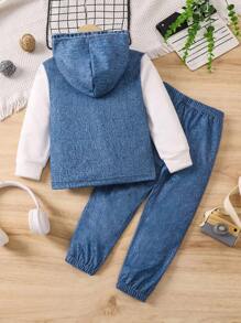SHEIN Young Boy Letter Print 2 In 1 Hooded Jacket And Pants Set For Fall/Winter - Blue - View 2