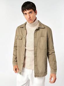GENTILAND Chaqueta de mezclilla de botones para hombre con bolsillos frontales - Caqui - Ver 1