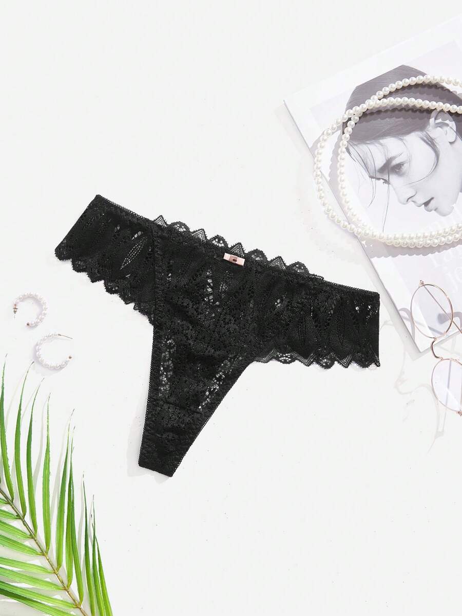 Lullawish Floral Lace Thong, Sexy Lingerie - Black - View 1