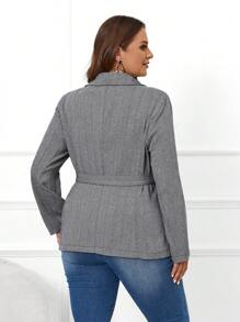 SHEIN Clasi Kích thước lớn Xương cá trích Khăn quàng Buộc áo - Xám - Xem 2