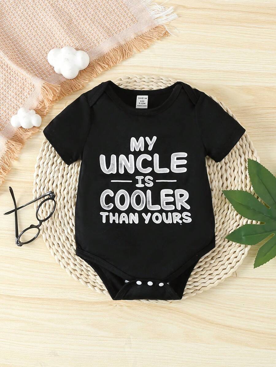 Baby Boy Letter Printed Bodysuit - Black - View 1