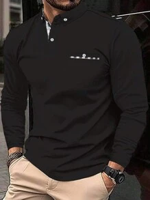 Manfinity Homme 男士大尺碼長袖 Polo 衫 - 黑色 - 查看 1