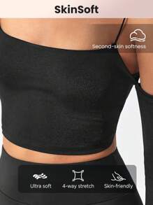 SHEIN Sports Women's Open Shoulder Sports T-Shirt - Black - View 3