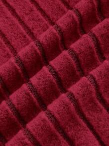 SHEIN MOD Mock Neck Lettuce Trim Trumpet Sleeve Tee - Red - View 4