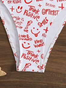 SHEIN Swim 2pcs/Set Cute Cartoon Letter Print Bikini Set, Vacation Bikini Summer Beach - Multicolor - View 5