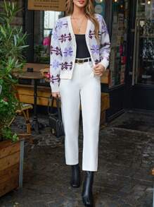 SHEIN Frenchy Graphic Pattern Drop Shoulder Cardigan