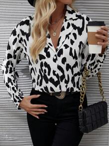 SHEIN Clasi Của phụ nữ In hoa Báo Áo sơ mi - Đen và trắng - Xem 6